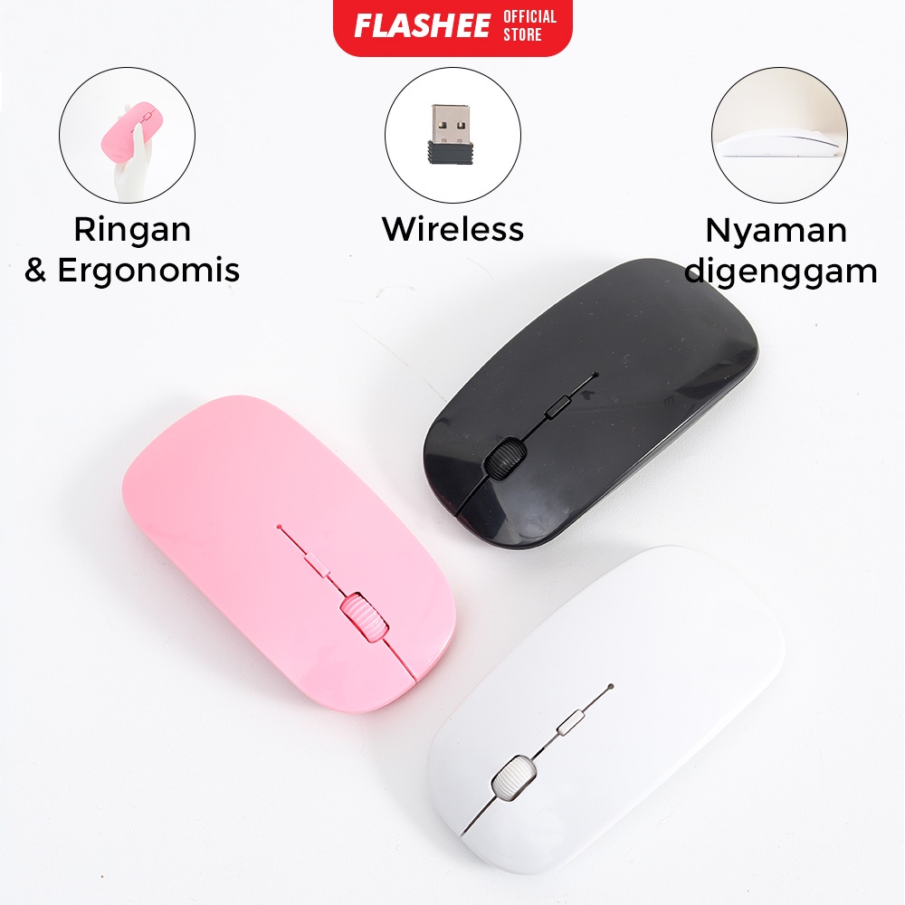 Flashee Mouse Wireless Warna Lucu Mouse Laptop Tanpa Kabel Desain Minimalis Mouse Nirkabel Ergonomis