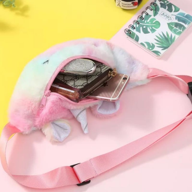 tas pinggang anak/waist bag/tas selempang unicorn kuda pony bulu import UK 26,5cm x 12,5cm TK SD