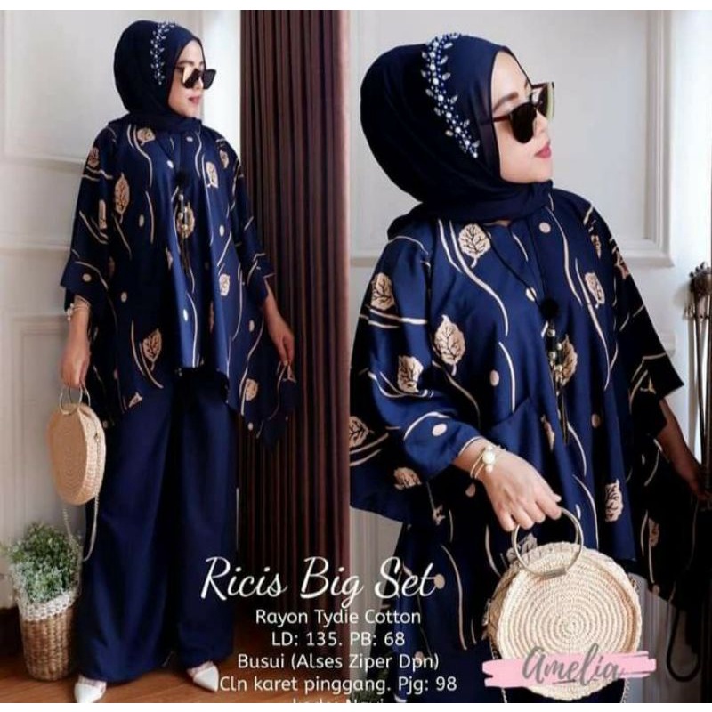 Ricis Big Set - One Set Wanita Rayon Premium Setelan Rayon Premium Lengan Panjang Set Bigsize LD 135 cm