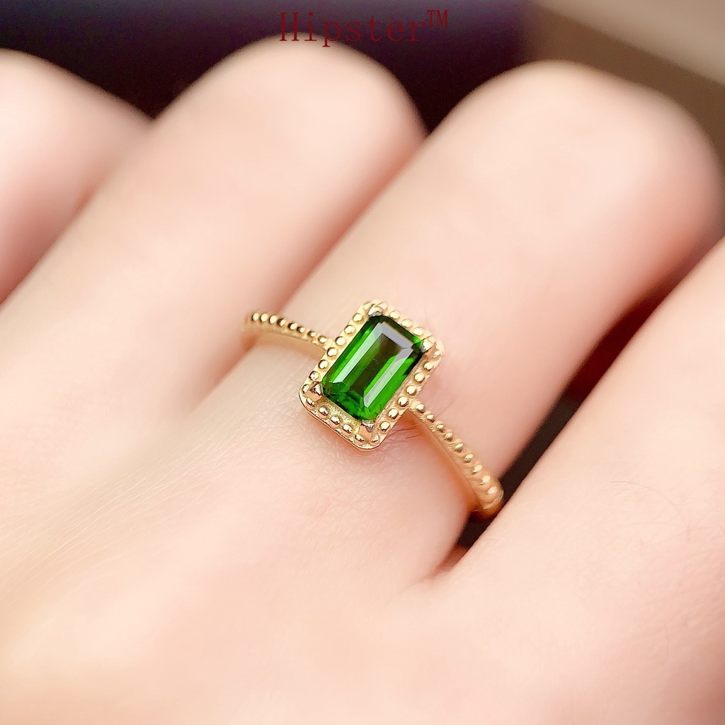 Simple Fashion 18K Gold Natural Emerald Open Ring