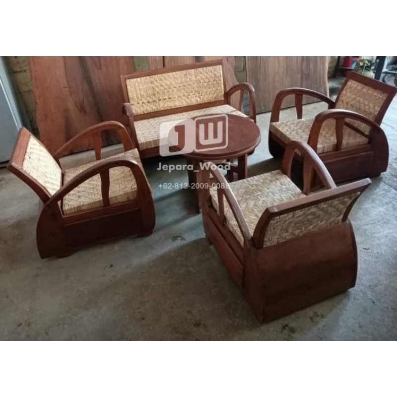 Kursi tamu rotan jati jawa antik kuno