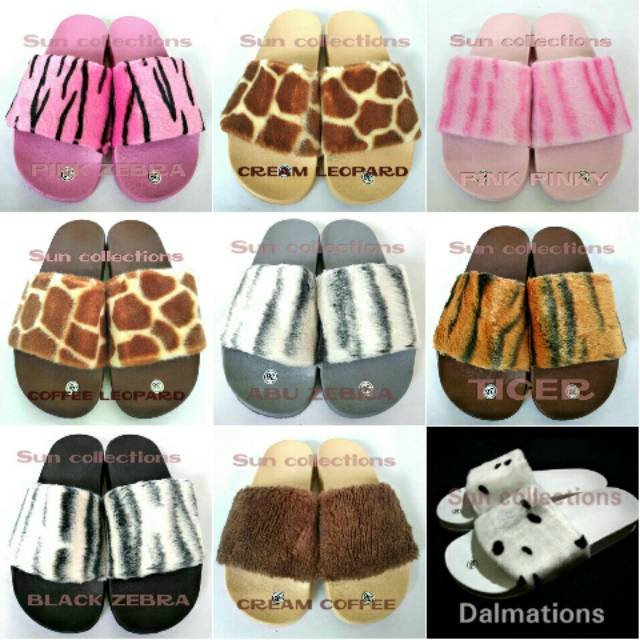 Sandal Selop Karet/Jelly/Rubber Bulu Import Motif Animal