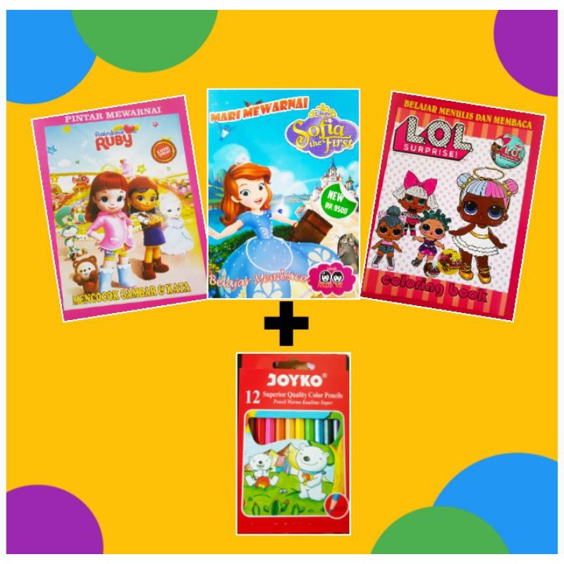 PAKET BUKU MEWARNAI SET BUKU MEWARNA BUKU MEWARNAI ANAK BUKU KARAKTER ANAK