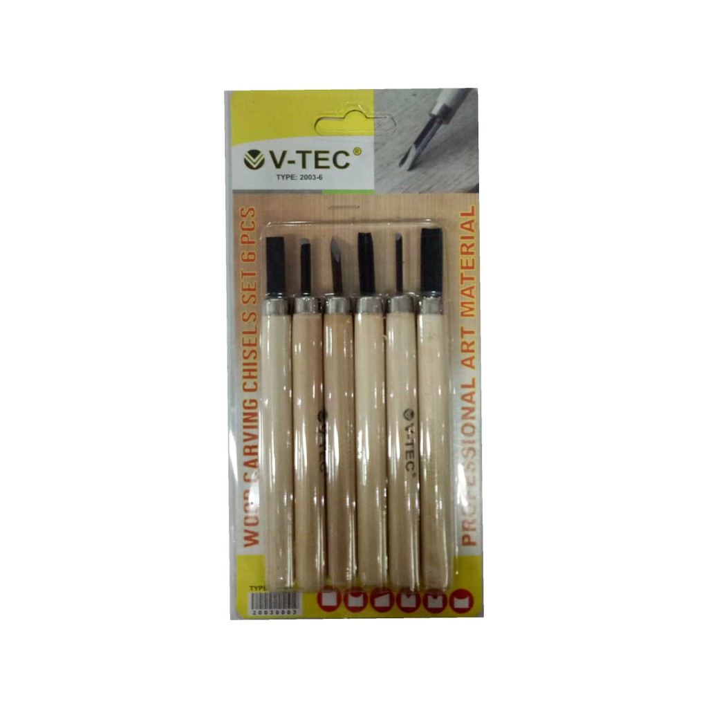 V-tec Professional Art Material Wood Carying Chisel / Pisau Ukir Type Set 6 pcs - 2003-6