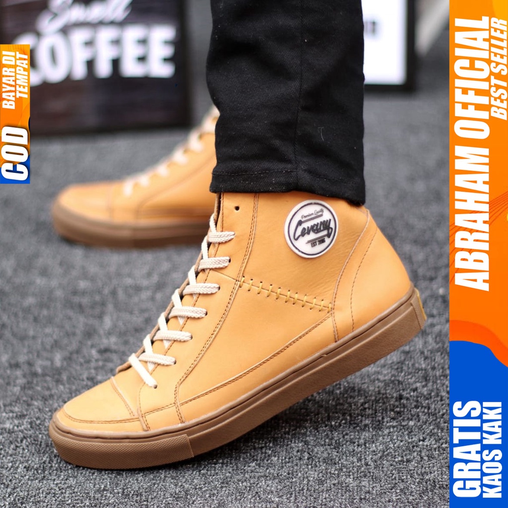 Sepatu Formal Kulit Asli Full Hitam Tali Pantofel Kerja Pria Abraham Dante High