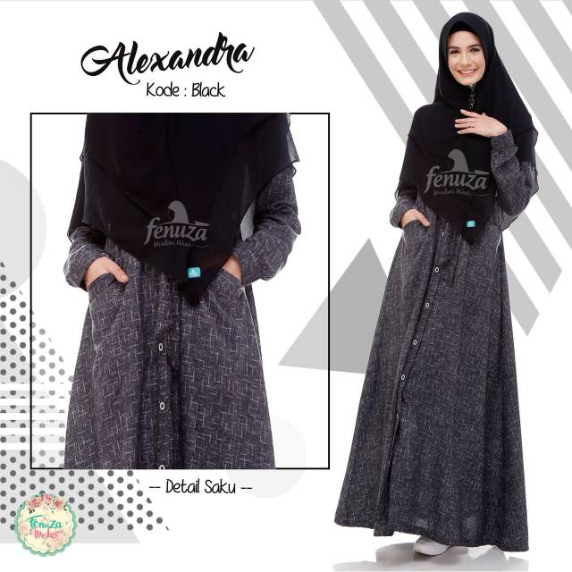 Gamis Alexandra Warna Black Hitam By Fenuza Muslim Wear