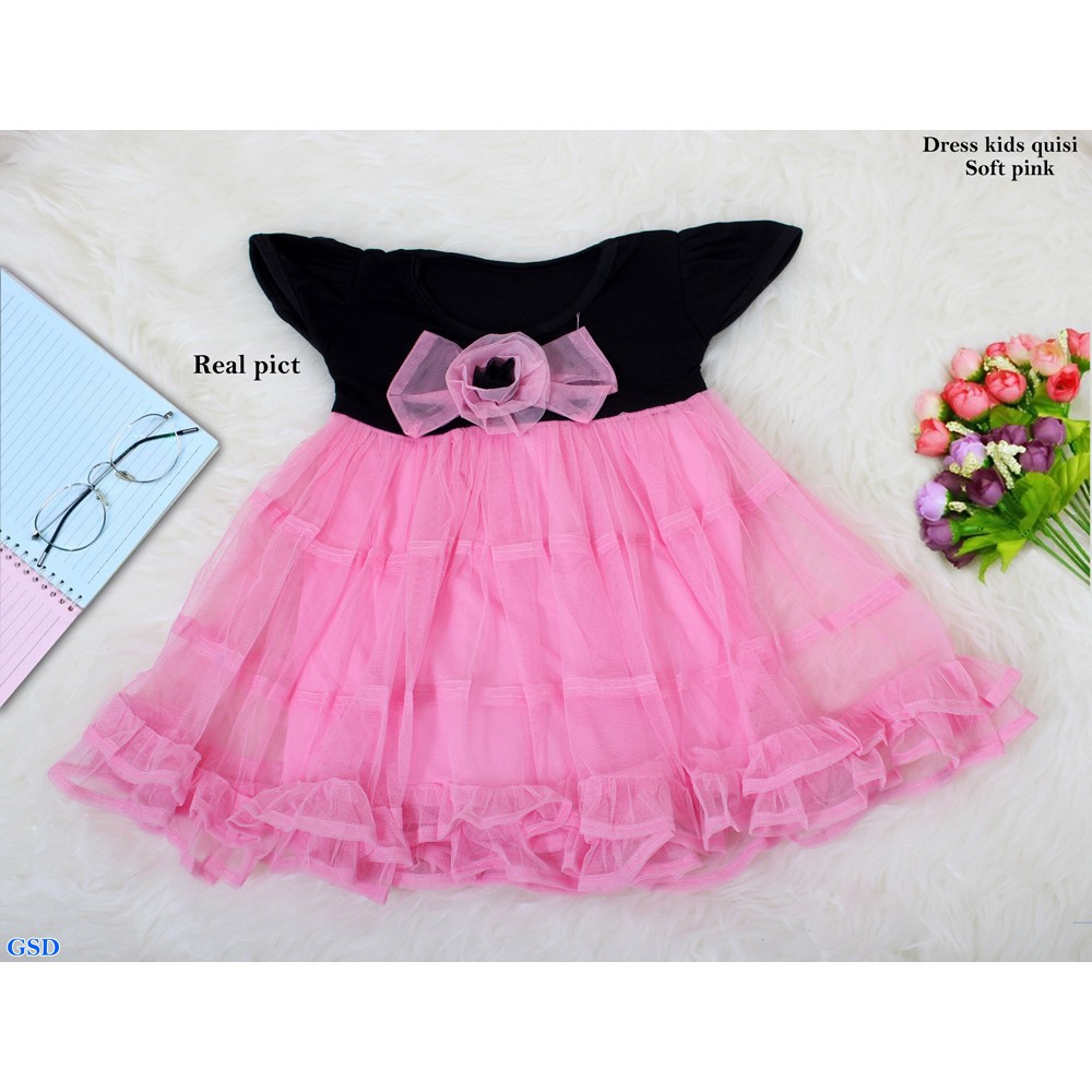 Dress Kids Quisi/Baju Gaun Pesta Anak Lengan Pendek/Terusan Dress Anak 3thn Premium Murah