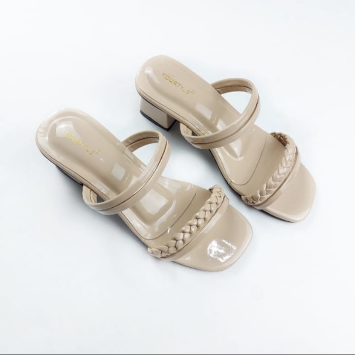 Sandal Heels Wanita Tali Kepang Hak Chunky 5cm NESANH - FIONNA