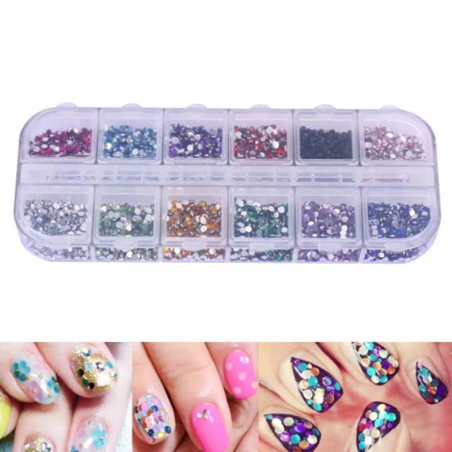 Rhinestone set 12 warna / dekorasi nail art / 3600pcs uk 1.5mm