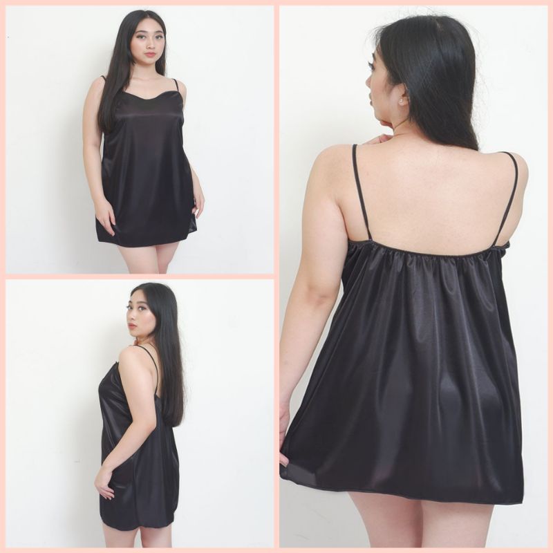 Daster wanita sexy baju tidur satin big size jumbo hitam 1570BDR_XL