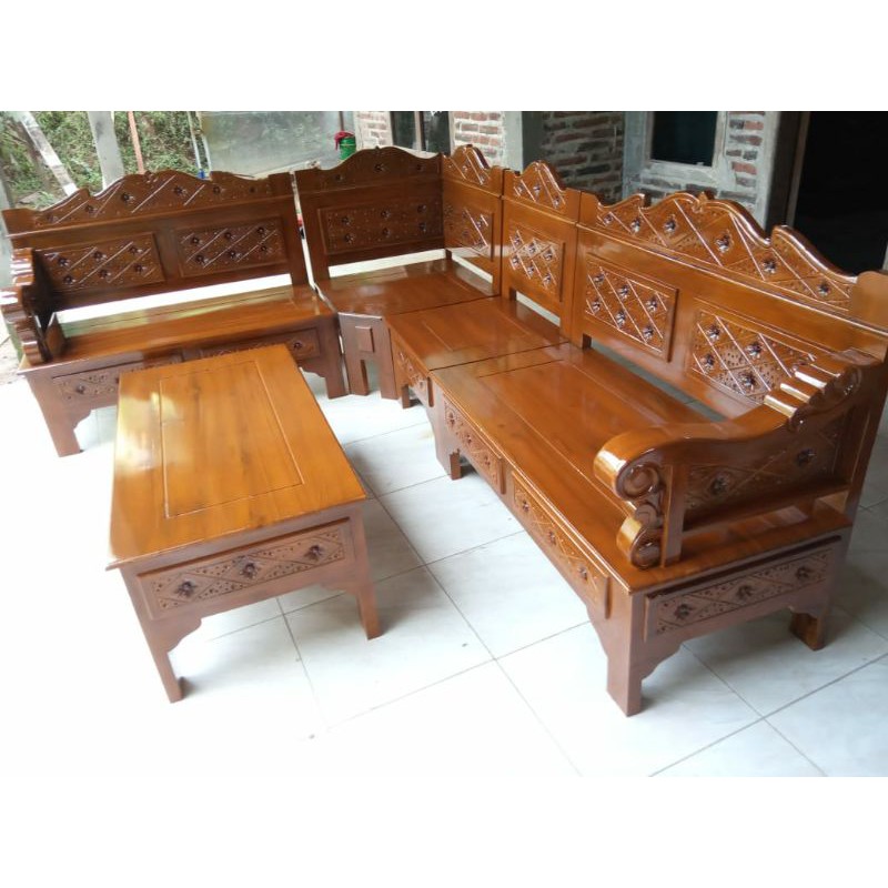 KURSI TAMU SUDUT BAGONG BLOK KAYU JATI Grade A JEPARA