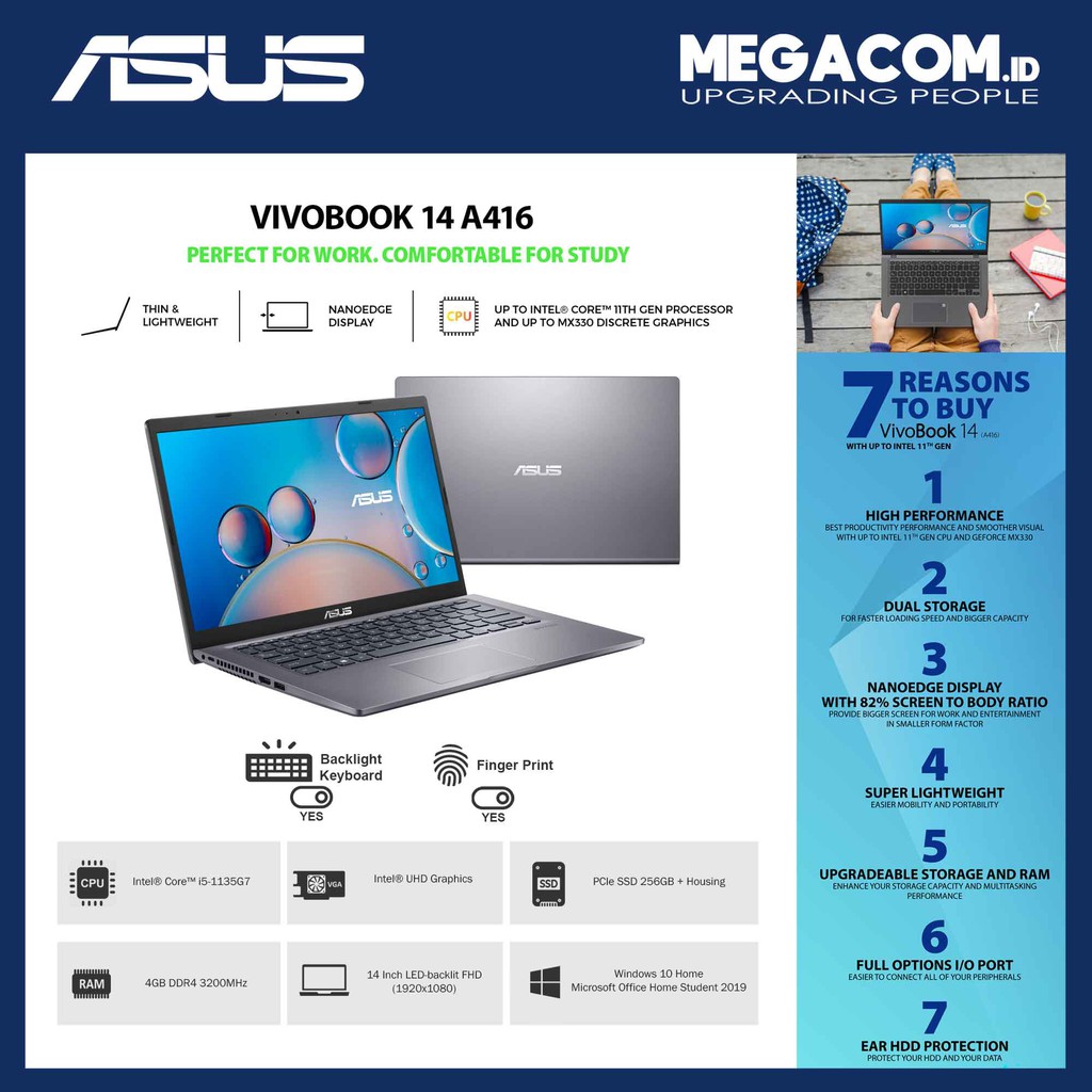 Asus A416EA-FHD522 Grey [i5-1135G7|RAM 4GB|SSD 256GB|Win10|OHS2019]