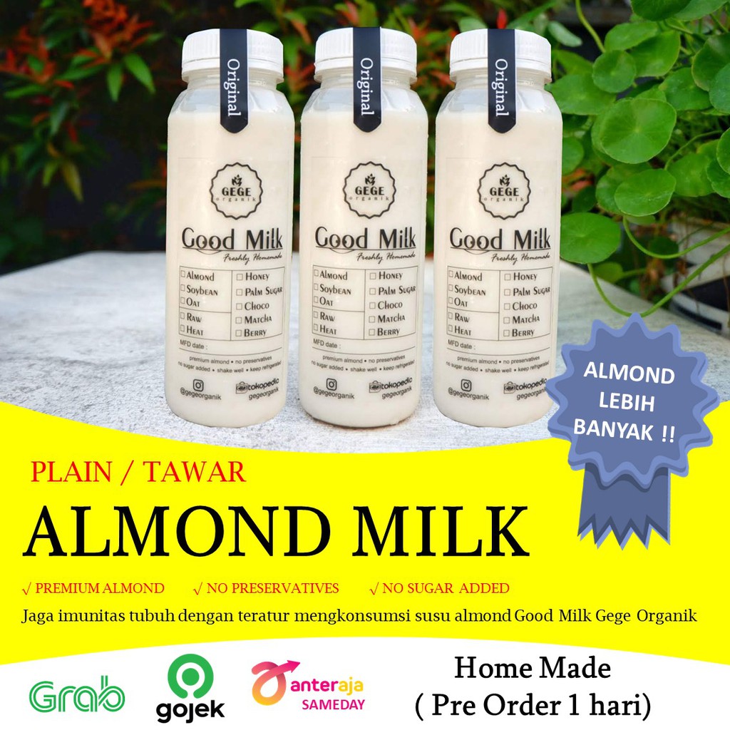 

250ml Susu Almond Milk Plain Homemade Premium Imun Booster