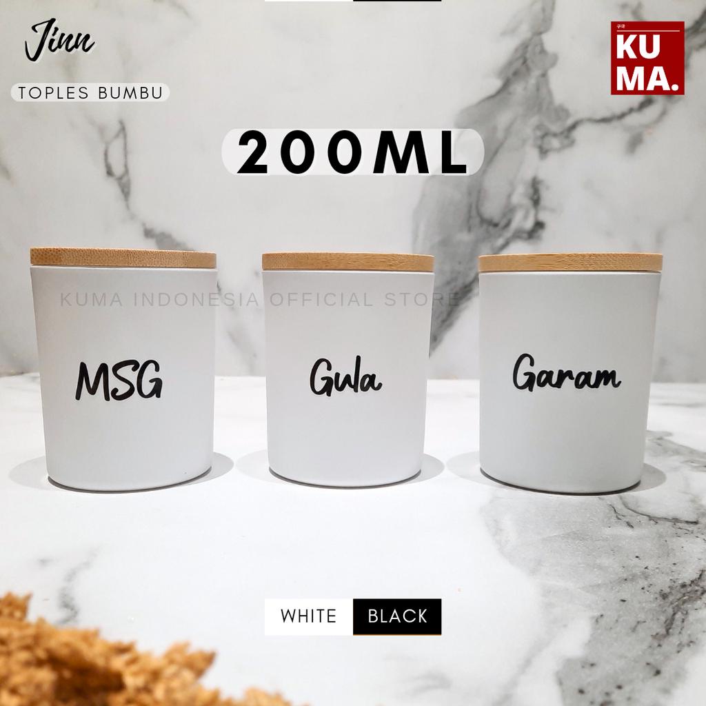 KUMA Jinn Toples Bumbu Dapur Kaca 200ml Tutup Kayu Bambu White Black Aesthetic Bahan Keramik Kaca Bamboo