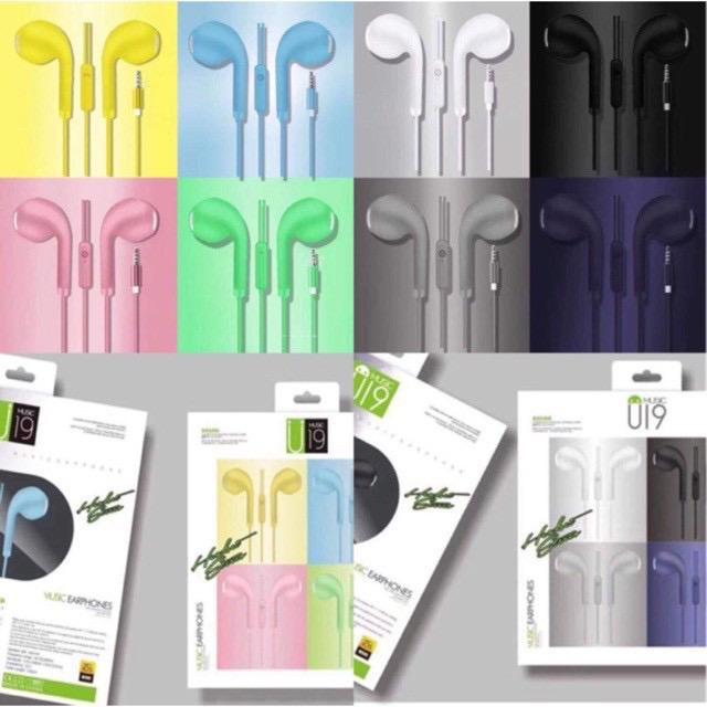 Headset Glossy / Handsfree U19 macaron / Earphone Macaroon Mate Color Hifi MEGA BASS