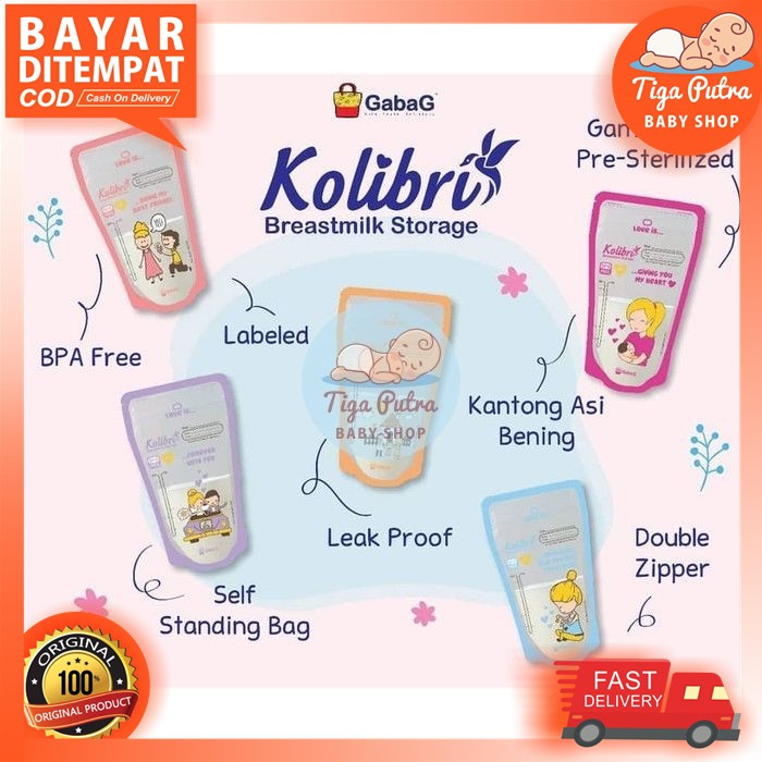 Gabag Kolibri Love Story Kantong Wadah ASI SEKALI PAKAI 100ml 120ml 30 pcs GABAG