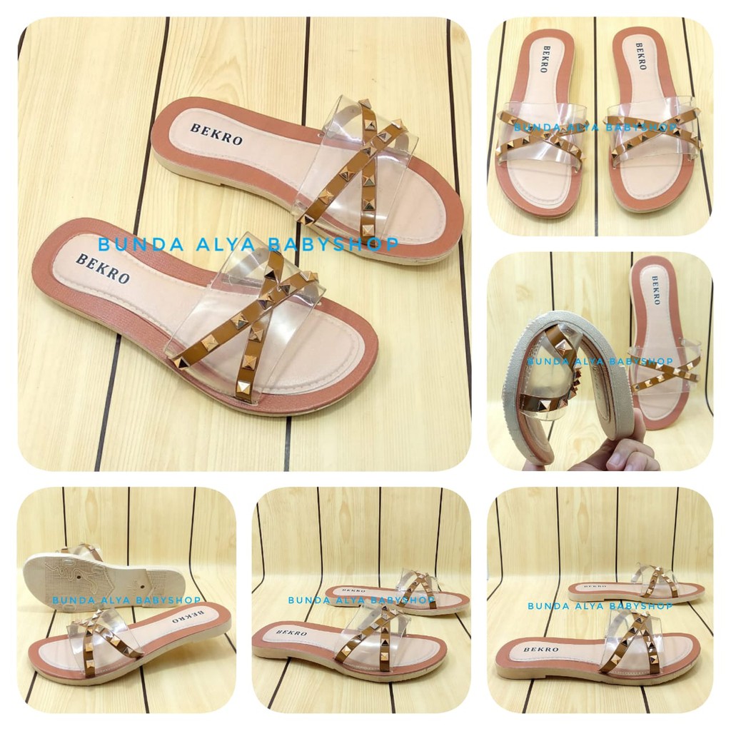 Sendal Wanita Slop Flat Size 36 - 40 COKLAT - Sendal Selop Transparan Sandal Flat Wanita OpenToe SALE