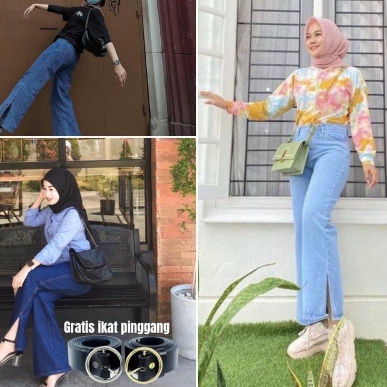 Terbaru KULOT JEANS BELAH SAMPING // CELANA KULOT HW BELAH JEAN TEBAL / HIGHWAIST KULOT JEANS WANITA