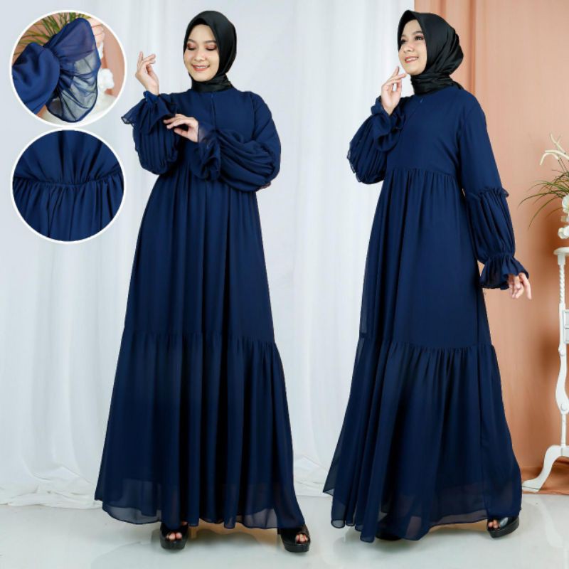 dress lengan balon bahan ceruty babydoll