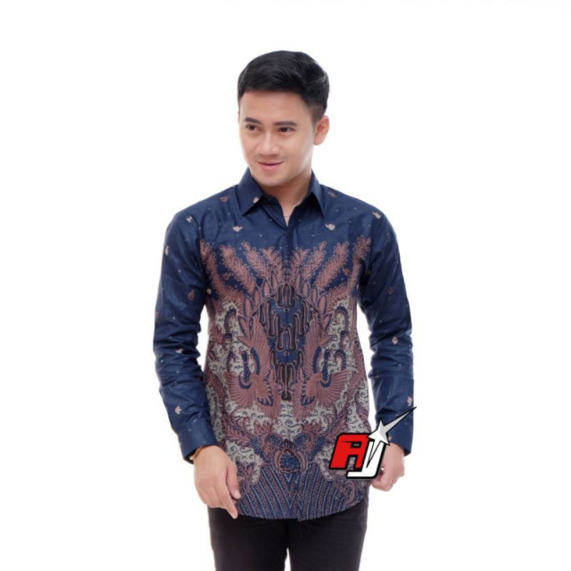 ATASAN KEMEJA BATIK BIRU DONGKER NAVY NAVI SERAGAM M L XL XXL KERJA KANTOR CASUAL KONDANGAN