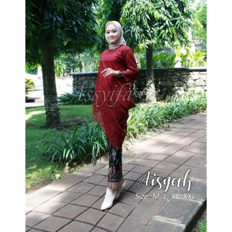 IndahKebaya | SET KEBAYA BROKAT MIRENG / TUNIK MENCENG / PESTA KONDANGAN / MOCCA DUSTY NAVY SILVER