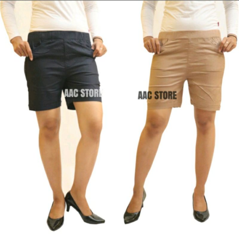 HOT PANTS WANITA, CELANA PENDEK KATUN STRETCH