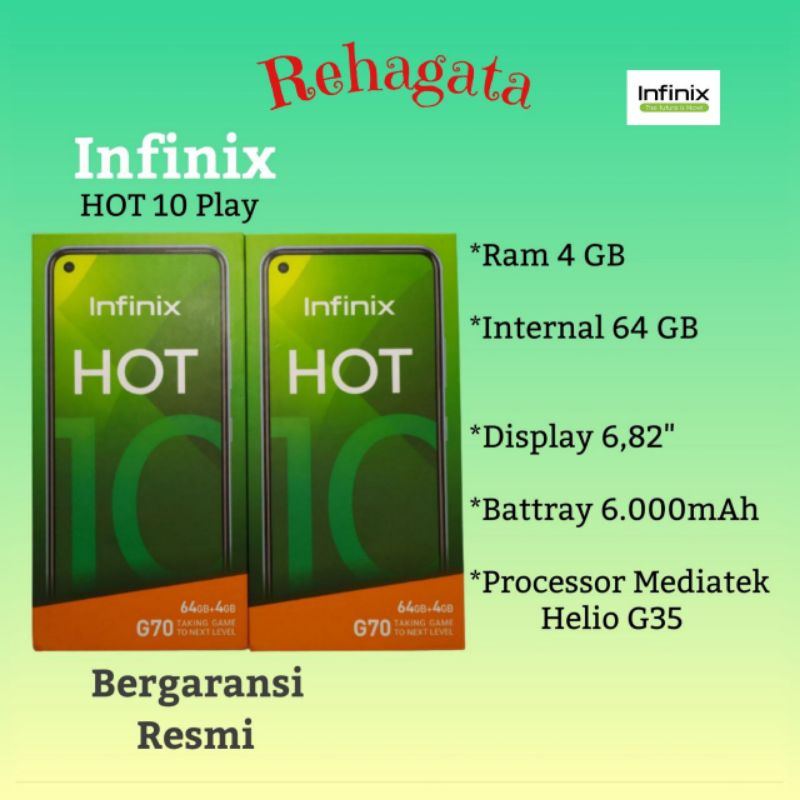 INFINIX HOT 10 Play 4/64 GB Bergaransi Resmi 1 Tahun