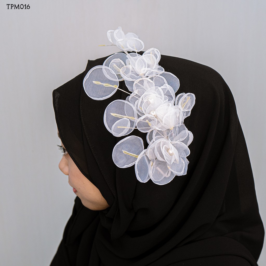 [PRODUK TERBATAS] TIARA LACE BROKAT PUTIH HAIRPIECE WEDDING PESTA HIJAB TPM016