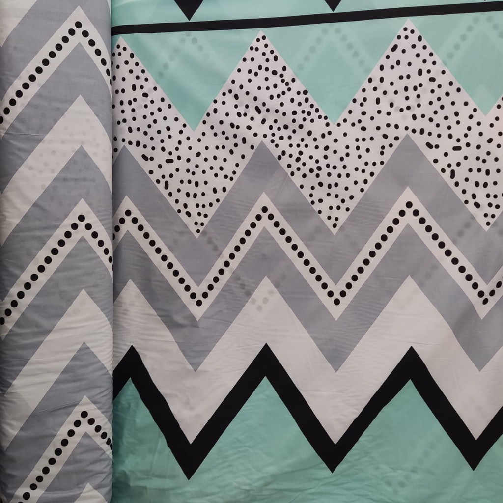 KAINKU - Kain Meteran Katun Lokal CVC motif minimalis milea garis &amp; spotted zigzag (harga 1 meter)