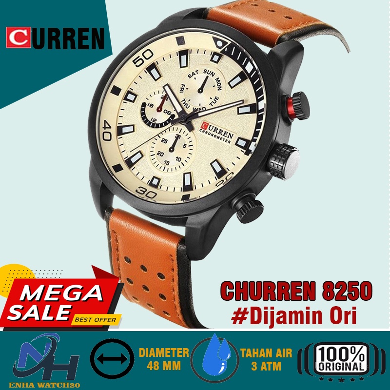 CURREN 8250 Jam Tangan Pria Analog Tali Kulit Chronograph Tidak Aktif
