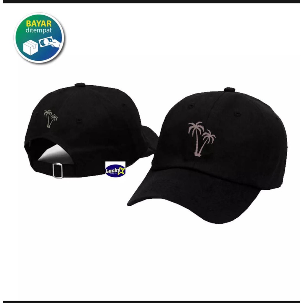 GRATIS MASKER 1 PCS - TOPI BASEBAL BAHAN DRIL CAP POHON KELAPA / TOPI PALING KEREN 2021 COD