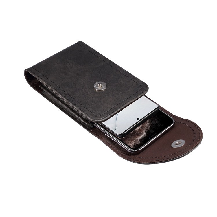 Tas HP Pinggang Kulit Pria 2HP Kancing Magnet Carabiner Ukuran 6 Inch (16x9 Cm) Vertikal