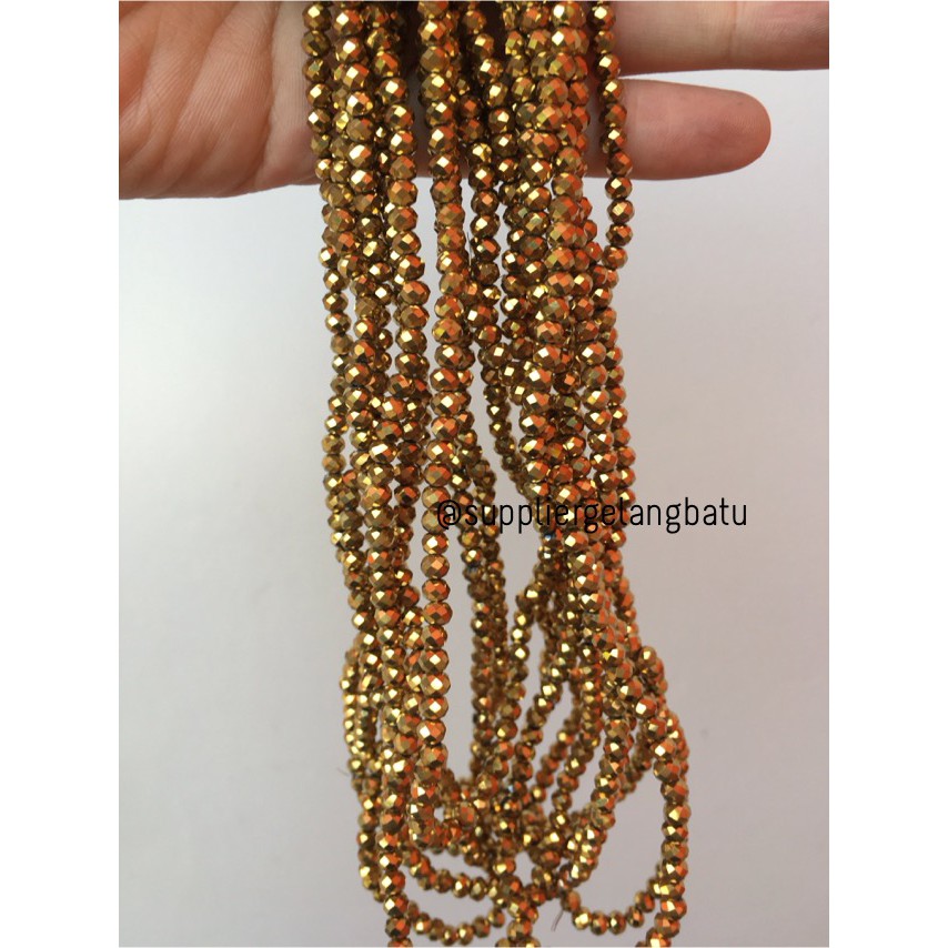 Kristal Ceko AB 4mm Gold Emas metalik bahan beads manik donat rondel aksesoris bahan craft beads