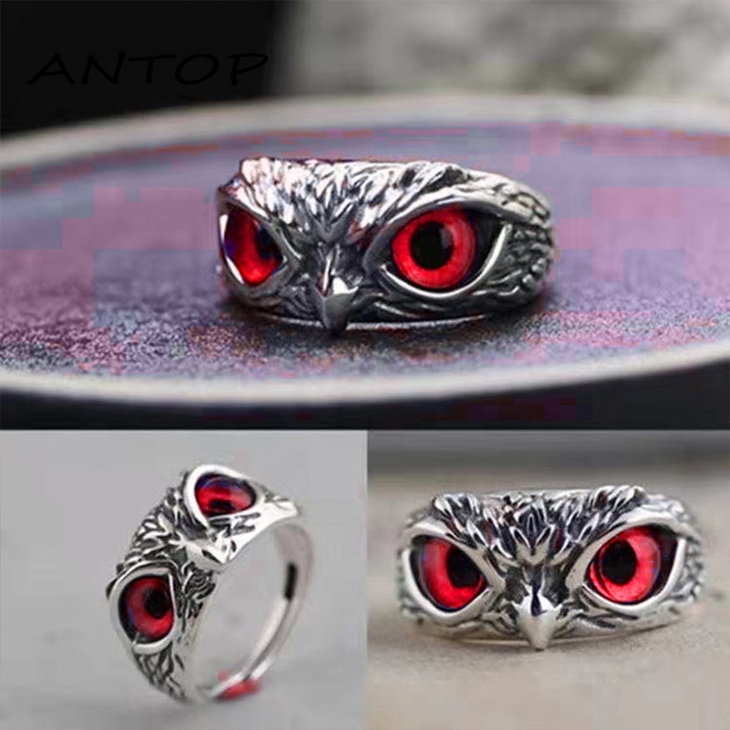 Vintage Style Burung Hantu Kristal Cincin Perak Hewan Pria Wanita Perhiasan Fashion Punk Crystal Rings ANTOP