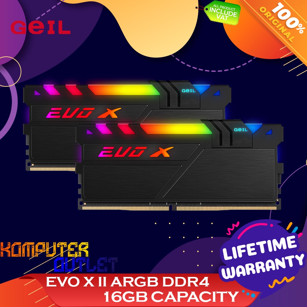 Jual GEIL EVO X II ARGB LED DDR4 16GB KIT 2x8GB 3600MHZ 3200MHZ BLACK