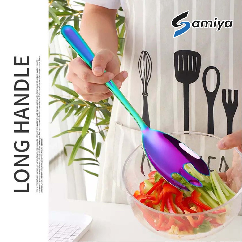 serving spoon fork set stainless / sendok garpu saji lauk pauk makanan long handle jumbo big spoon