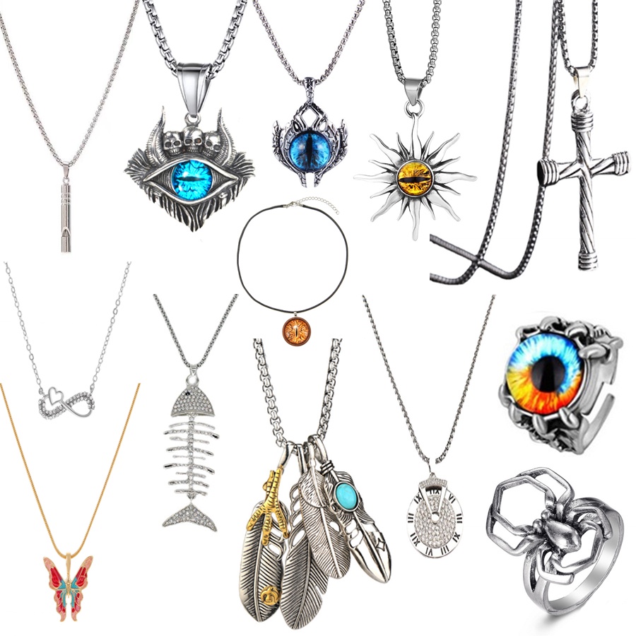 Hot Sale!! Aksesoris: Kacamata Hitam2022 Kalung Rantai Dengan Liontin Evil Eye / Demon / Neklace / Matahari / Bulu / Butterfly Untuk Pria / Wanita