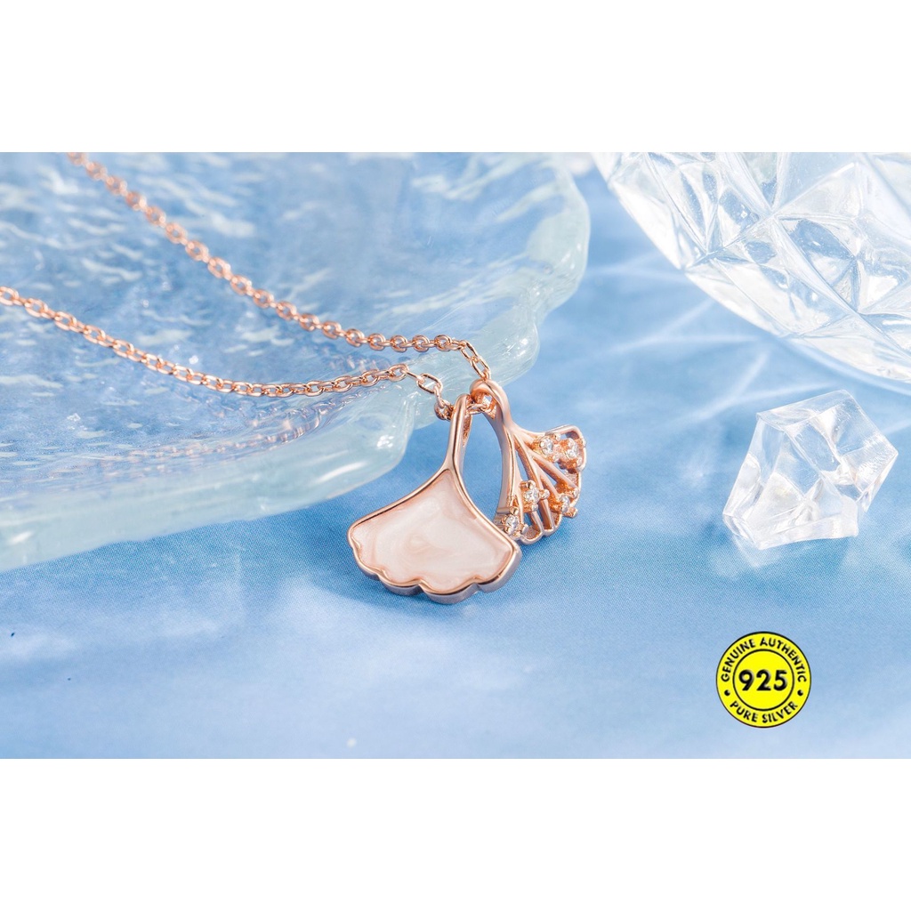 Kalung Rantai Klavikula Desain Daun Ginkgo Putih Bahan S925 Silver Zircon AAA Tahan Air Anti Karat Untuk Wanita
