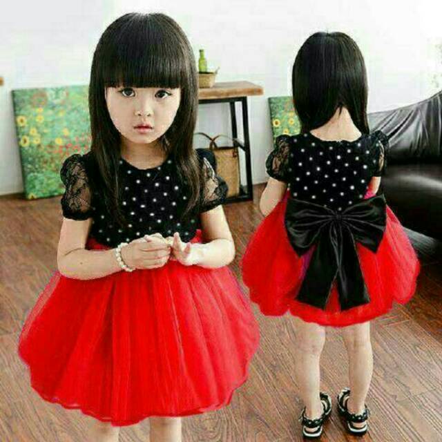 Dress Anak Usia 2 - 4 Tahun Spandek Polkadot Mix Tile Cantik Lucu Imut Pesta/Party