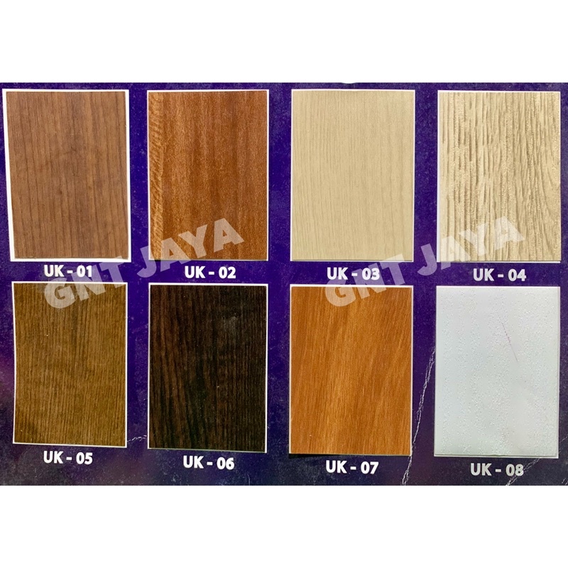 PVC sheet bahan pelapis furniture interior film motif corak tekstur urat kayu jati teak 3d gnt meja 