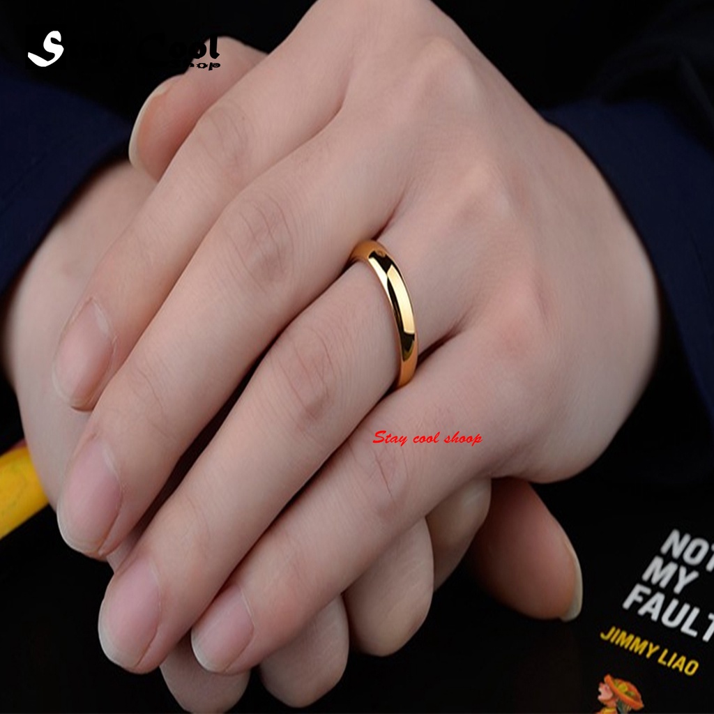 Cincin Bulat Polos Titanium KOREAN FASHION Titanium Tunangan Pria Dan Wanita Anti Karat Asli Ori