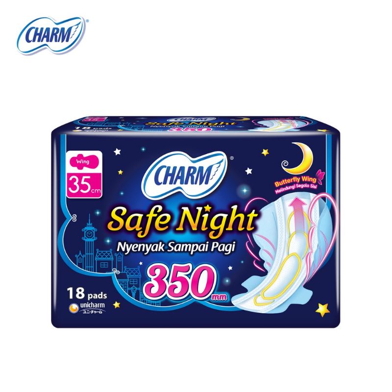 Pembalut charm safe night 35cm 18 pads butterfly wing