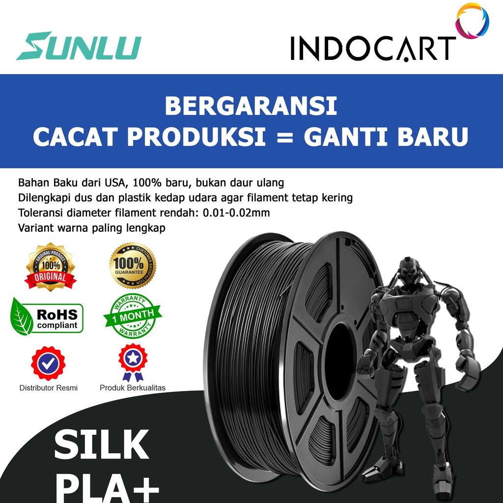 INDOCART Tinta Filamen 3D Printer Filament SUNLU SILK PLA+ 1kg