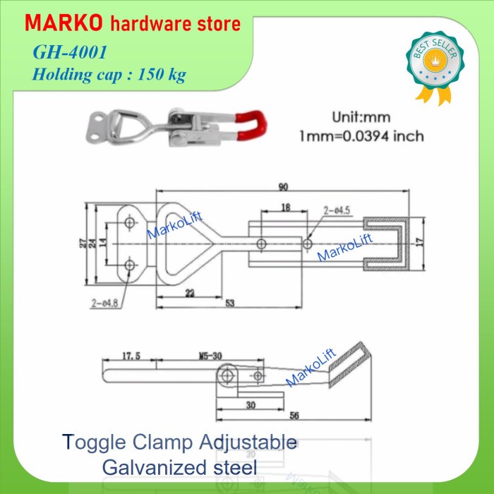 Toggle Latch Clamp Morsetto Orizzontale per Impieghi Gravosi in Acciaio Al C