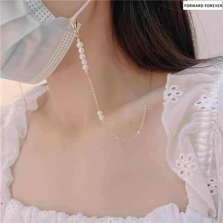 High quality pearl metal chain face mask necklace ladies M60093