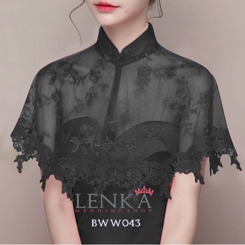 [BISA COD] AKSESORIS WEDDING OUTWEAR BOLERO PESTA RENDA LACE HITAM BWW043