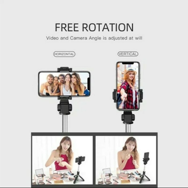 tongsis tripod bluetooth 3in1 tombol remote holder u rotary multifungsi alat selfie tongkat handphone youtuber podcast