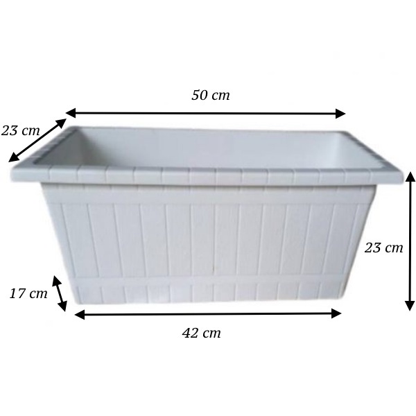 Pot Tanaman Plastik Segi Panjang Putih Motif Gentong Kayu Putih 50 cm