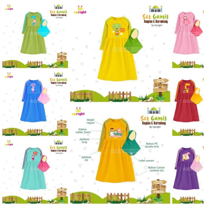 Set gamis jilbab anak perempuan Upright 2-10T