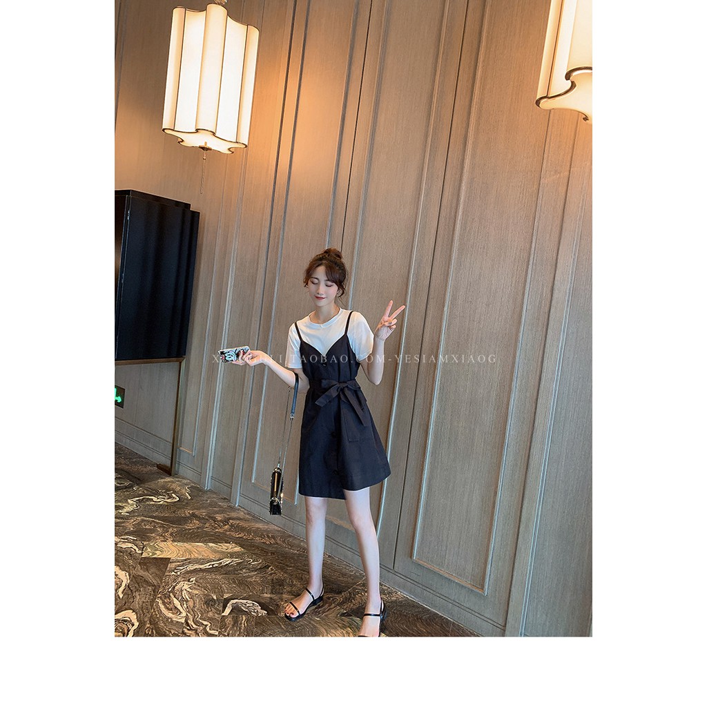 KDR-55 dress wanita casual fake two pcs hitam hijau import korea